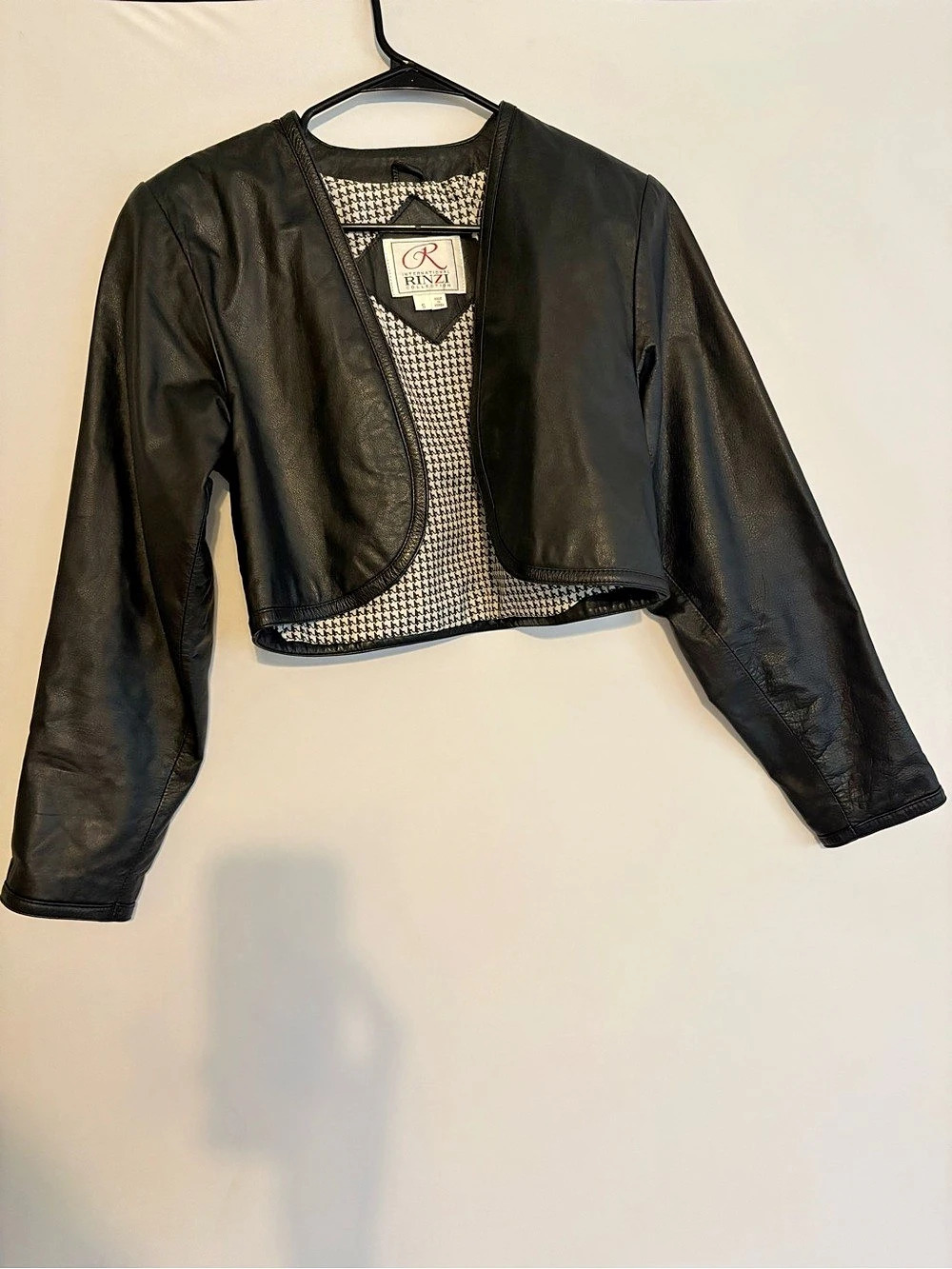 Rinzi International Collection Cropped Leather Jacket in Black & White Size Smal